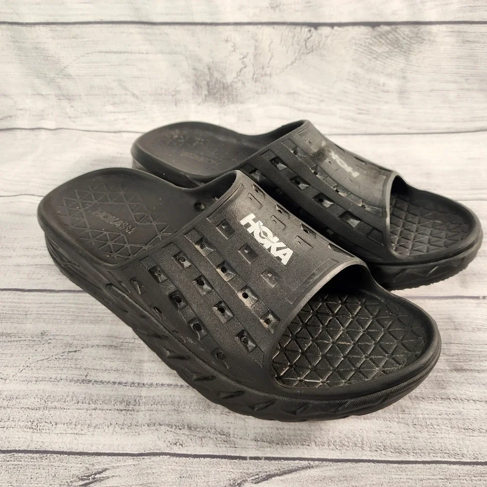 Hoka One One Ora Recovery Slide Mens 12 Black Comfort Sandals Slip On 1099673